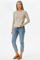 Kayık Yaka Sim Detaylı Triko Kazak - Bej (3) Sementa
