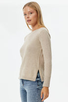 Kayık Yaka Sim Detaylı Triko Kazak - Bej (4) Sementa