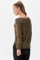 Kayık Yaka Sim Detaylı Triko Kazak - Haki (4) Sementa