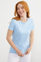 Yakası Biyeli Çizgili Penye Tişört - Mavi (5) Sementa