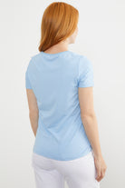 Yakası Biyeli Çizgili Penye Tişört - Mavi (6) Sementa