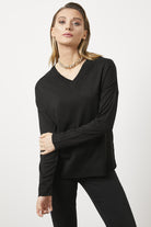 Yakası Taş Detaylı Dökümlü Triko Kazak - Siyah (5) Sementa