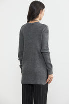 Yanları Yırtmaçlı Uzun Triko Kazak - Füme (5) Sementa