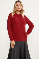 Yaprak Motif Petek Örgü Triko Kazak - Kırmızı (1) Sementa