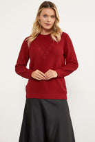 Yaprak Motif Petek Örgü Triko Kazak - Kırmızı (3) Sementa