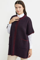 Yarasa Kısa Kol Yünlü Triko Ceket - Bordo - Sementa