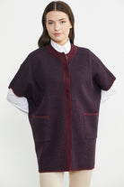 Yarasa Kısa Kol Yünlü Triko Ceket - Bordo - Sementa