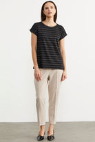 Yarasa Kol Çizgi Geçişli Tişört - Siyah (3) Sementa