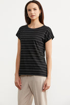 Yarasa Kol Çizgi Geçişli Tişört - Siyah (2) Sementa