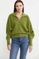 Yarasa Kol Polo Yaka Yünlü Triko Kazak - Yeşil - Sementa