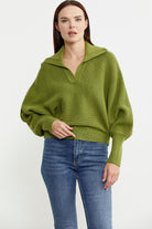 Yarasa Kol Polo Yaka Yünlü Triko Kazak - Yeşil - Sementa