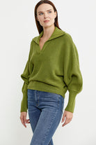 Yarasa Kol Polo Yaka Yünlü Triko Kazak - Yeşil - Sementa