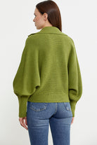 Yarasa Kol Polo Yaka Yünlü Triko Kazak - Yeşil - Sementa