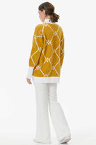 Yarım Balıkçı Baklava Desen Triko Kazak - Beyaz - Hardal (5) Sementa