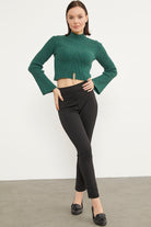 Yarım Balıkçı Crop Triko Kazak - Yeşil (5) Sementa