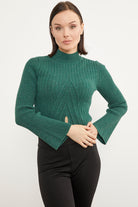 Yarım Balıkçı Crop Triko Kazak - Yeşil (1) Sementa