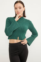 Yarım Balıkçı Crop Triko Kazak - Yeşil (2) Sementa