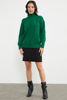 Yarım Balıkçı Desenli Basic Triko Kazak - Koyu Yeşil (3) Sementa