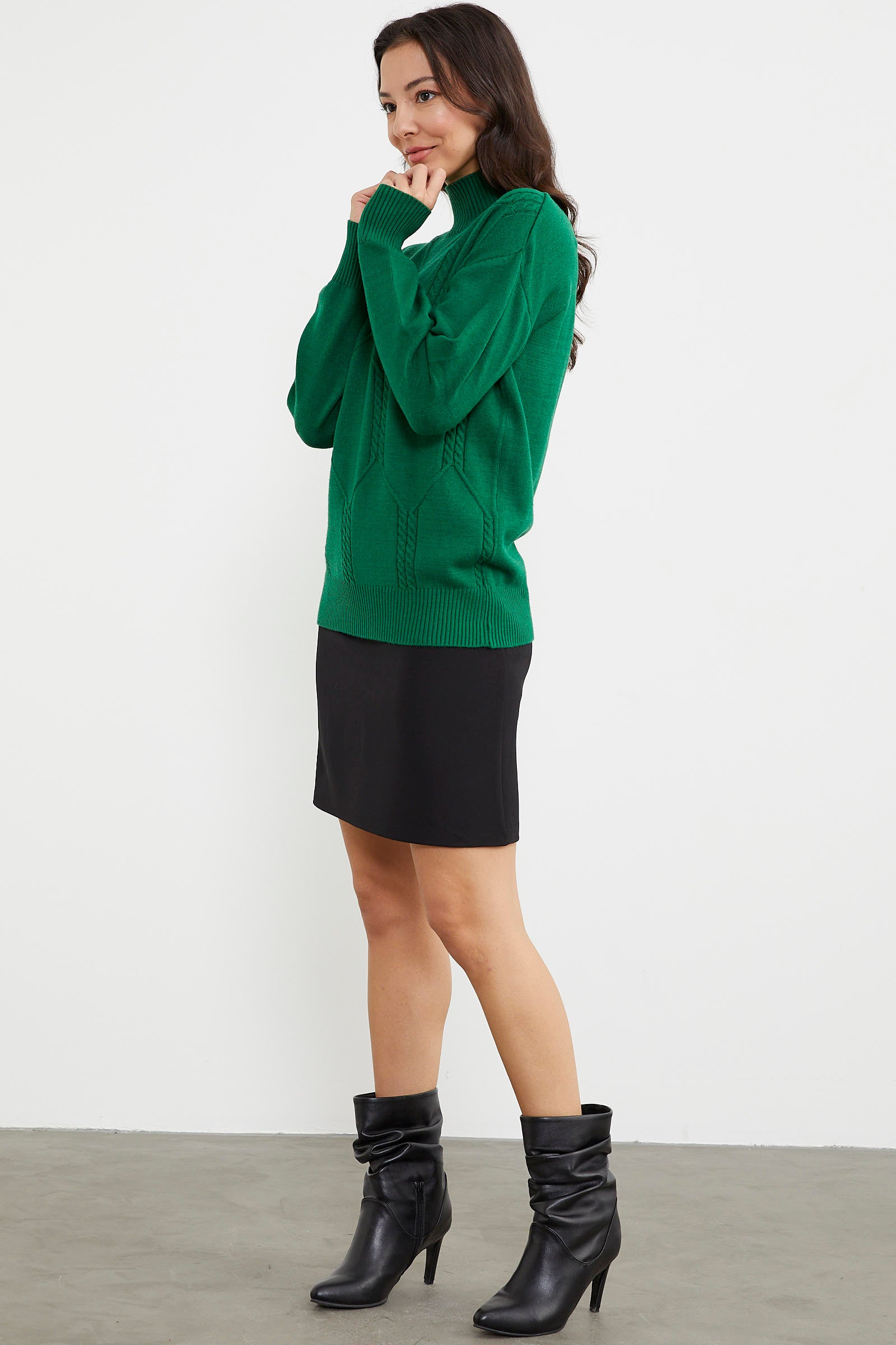 Yarım Balıkçı Desenli Basic Triko Kazak - Koyu Yeşil (5) Sementa