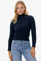 Yarım Balıkçı Düğmeli Derbili Triko Kazak - Lacivert (3) Sementa