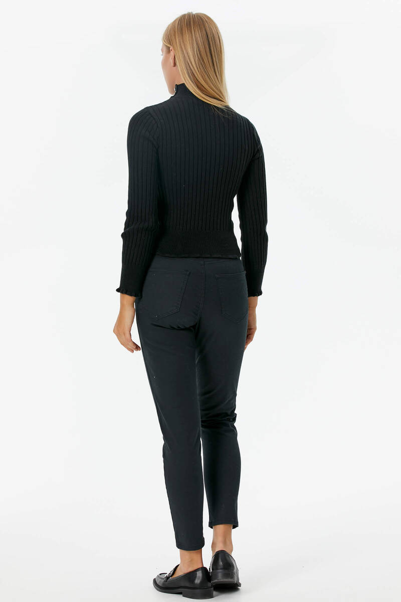 Yarım Balıkçı Düğmeli Derbili Triko Kazak - Siyah (4) Sementa