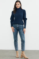 Yarım Balıkçı Kol Detaylı Triko Kazak - Lacivert (1) Sementa