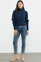 Yarım Balıkçı Kol Detaylı Triko Kazak - Lacivert (2) Sementa