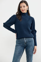 Yarım Balıkçı Kol Detaylı Triko Kazak - Lacivert (3) Sementa