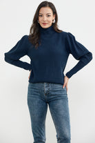 Yarım Balıkçı Kol Detaylı Triko Kazak - Lacivert (4) Sementa