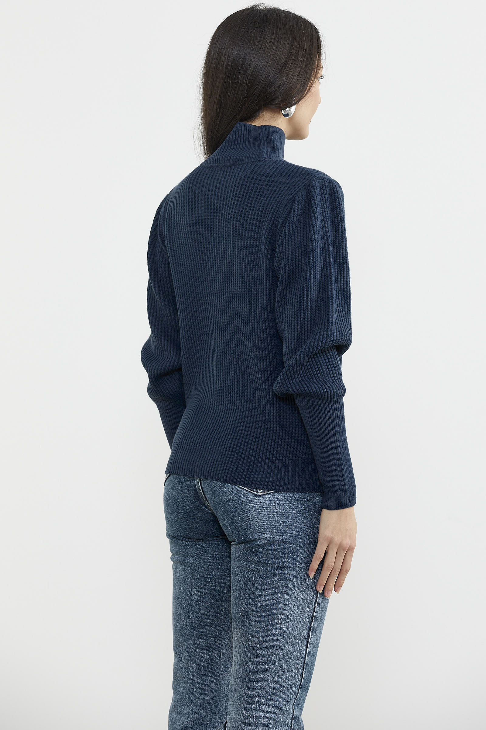 Yarım Balıkçı Kol Detaylı Triko Kazak - Lacivert (5) Sementa