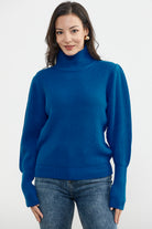 Yarım Balıkçı Kol Detaylı Triko Kazak - Saks (1) Sementa