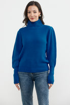 Yarım Balıkçı Kol Detaylı Triko Kazak - Saks (2) Sementa