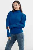 Yarım Balıkçı Kol Detaylı Triko Kazak - Saks (5) Sementa