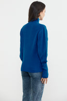 Yarım Balıkçı Kol Detaylı Triko Kazak - Saks (6) Sementa