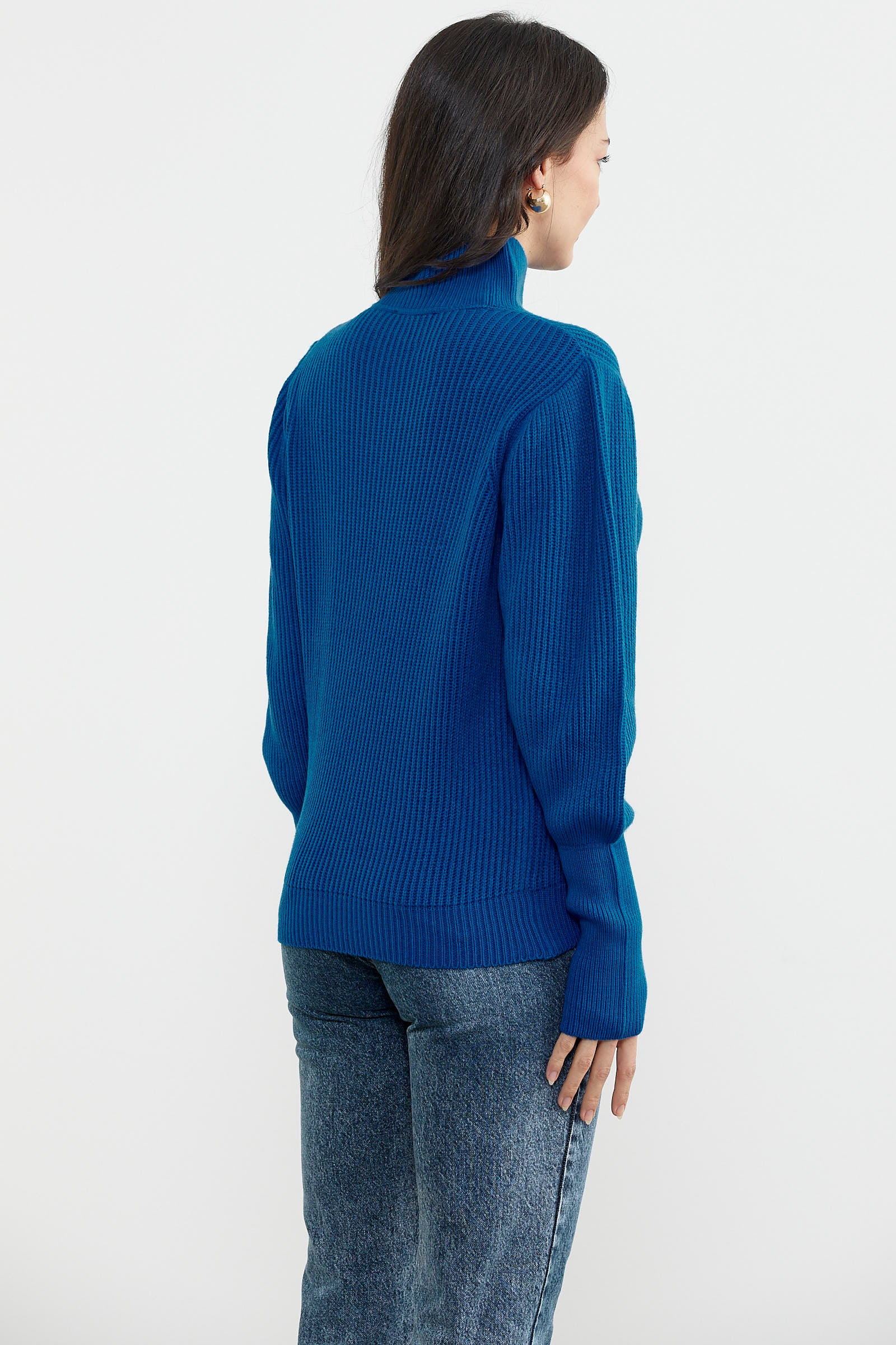 Yarım Balıkçı Kol Detaylı Triko Kazak - Saks (6) Sementa