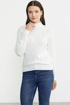 Yarım Balıkçı Motifli Triko Kazak - Kemik - Sementa