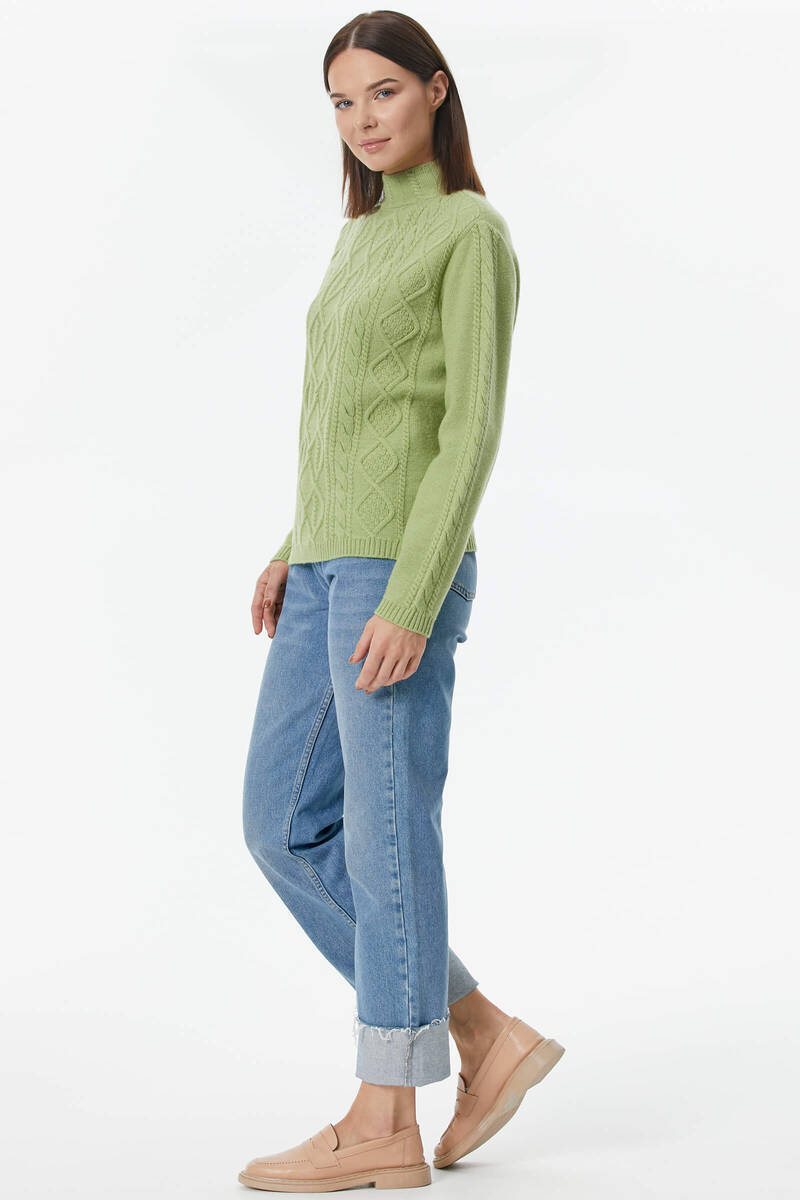 Yarım Balıkçı Saç Örgülü Triko Kazak - Fıstık Yeşili (4) Sementa
