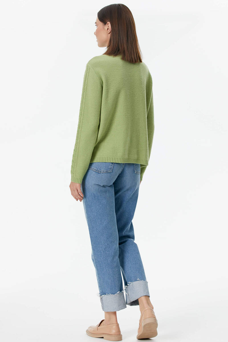 Yarım Balıkçı Saç Örgülü Triko Kazak - Fıstık Yeşili (5) Sementa
