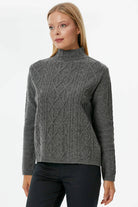 Yarım Balıkçı Saç Örgülü Triko Kazak - Koyu Gri (3) Sementa