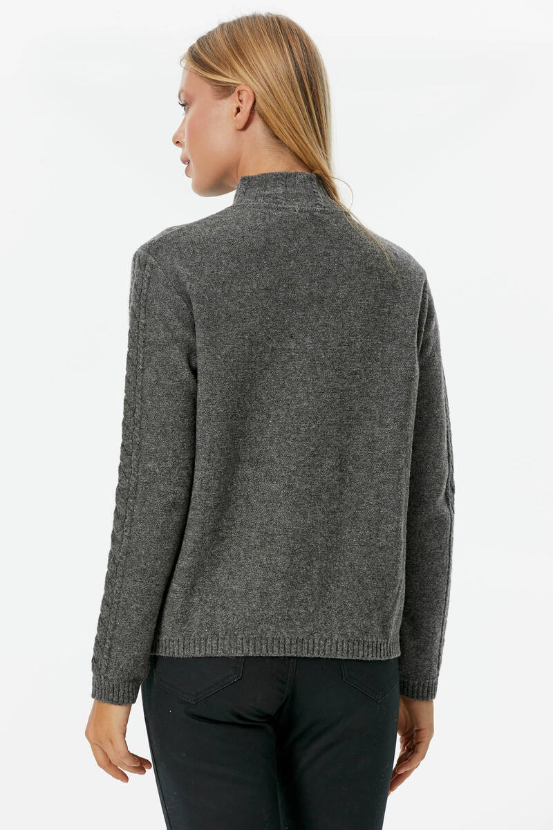 Yarım Balıkçı Saç Örgülü Triko Kazak - Koyu Gri (4) Sementa