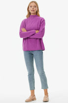 Yarım Balıkçı Saç Örgülü Triko Kazak - Lila (3) Sementa