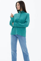 Yarım Balıkçı Yaka Düğmeli Kazak - Mint (3) Sementa