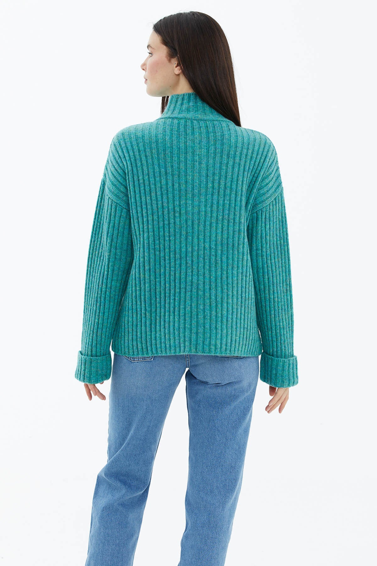 Yarım Balıkçı Yaka Düğmeli Kazak - Mint (4) Sementa