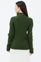 Yarım Balıkçı Yaka Düğmeli Kazak - Yeşil (4) Sementa