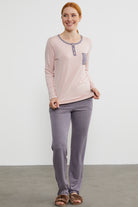 Yıldız Desen Kombinli Pijama Takım - Pudra (1) Sementa