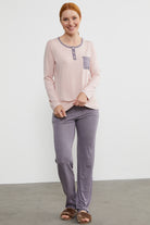 Yıldız Desen Kombinli Pijama Takım - Pudra (5) Sementa