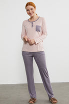 Yıldız Desen Kombinli Pijama Takım - Pudra (3) Sementa