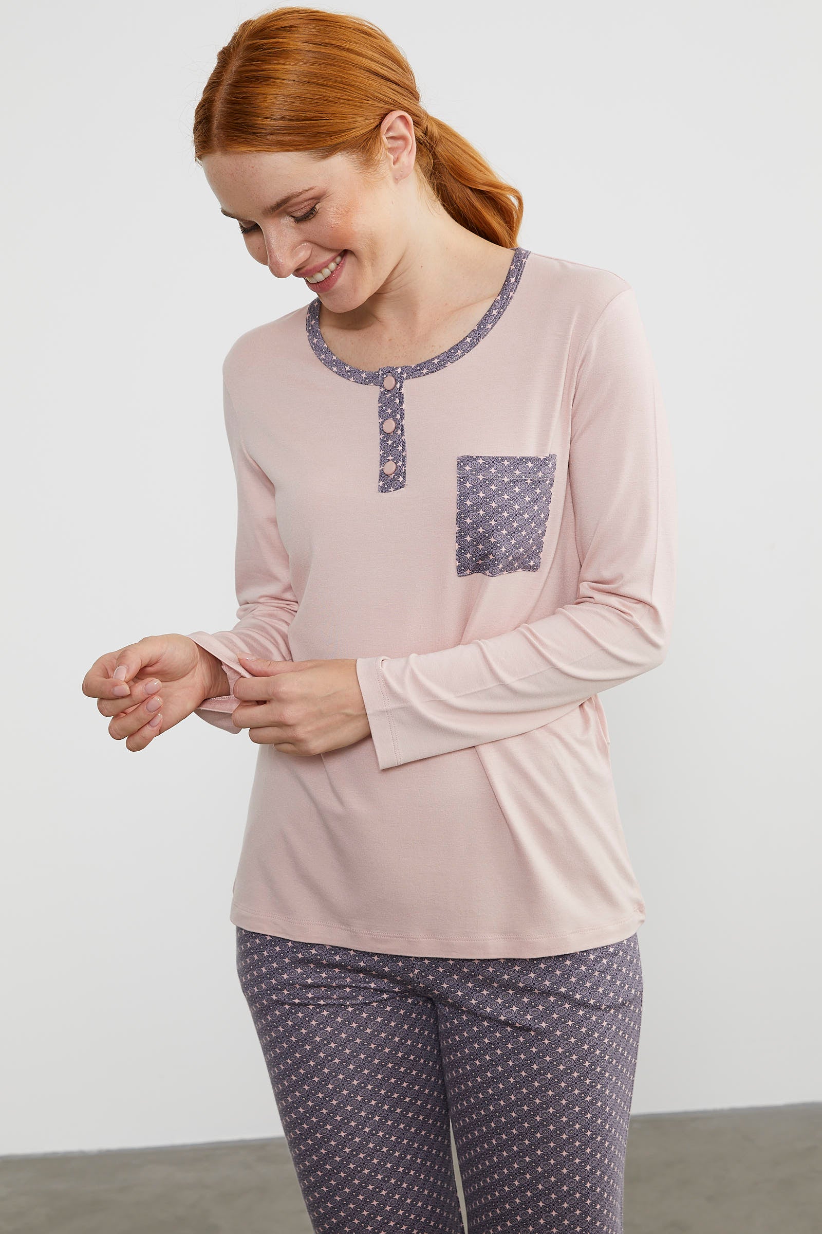 Yıldız Desen Kombinli Pijama Takım - Pudra (2) Sementa