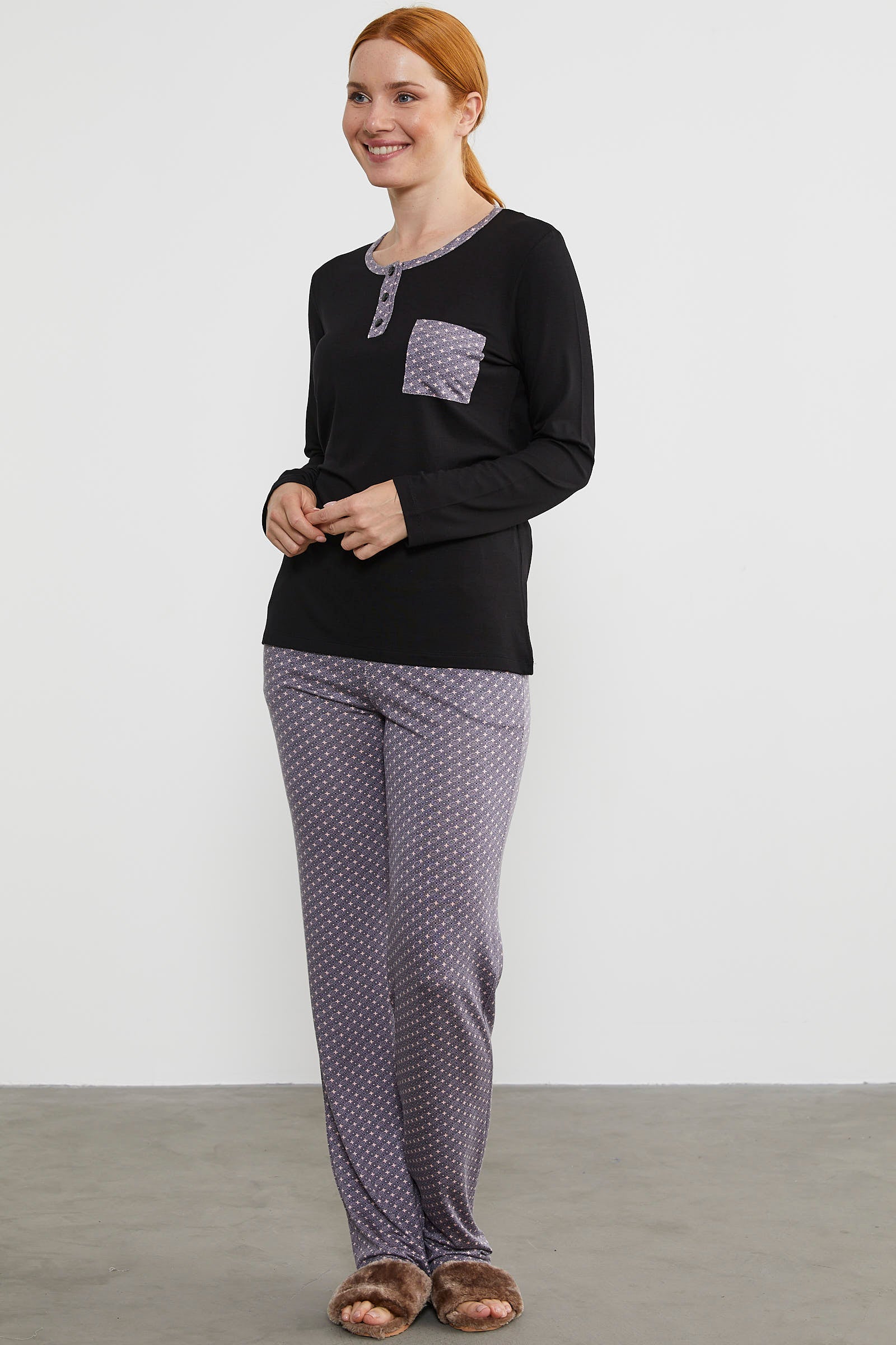 Yıldız Desen Kombinli Pijama Takım - Siyah (2) Sementa