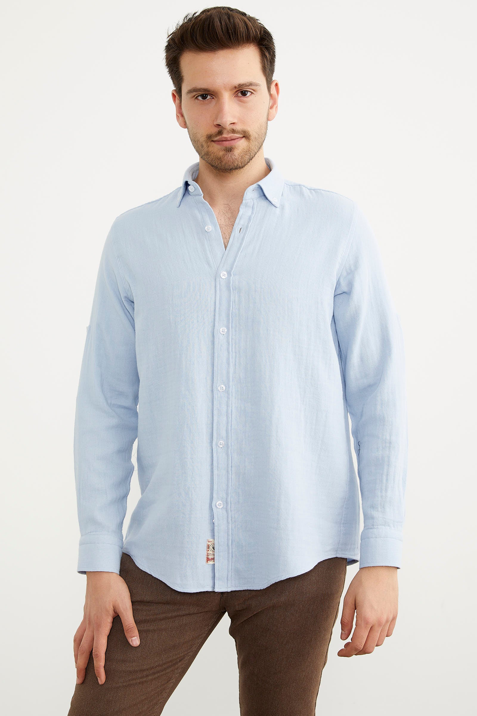 Yumuşak Dokulu Uzun Kol Gömlek - Buz Mavi (1) Sementa